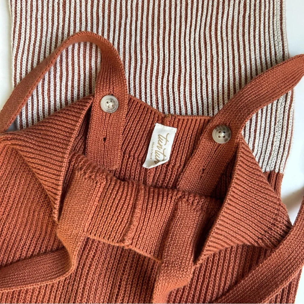 Tun Tun Baby Boy Brown Knit Ribbed Suspender Short Set, Size 12-18  Months